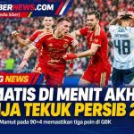 Pertandingan sepak bola Persija vs Persib di GBK dengan pemain merayakan gol.